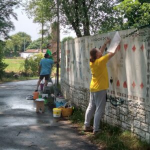 Realizzazione dell'affresco in restera a Treviso 